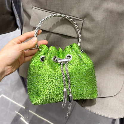 Rhinestone Evening Clutch Bag - Shimmer Handle Detail