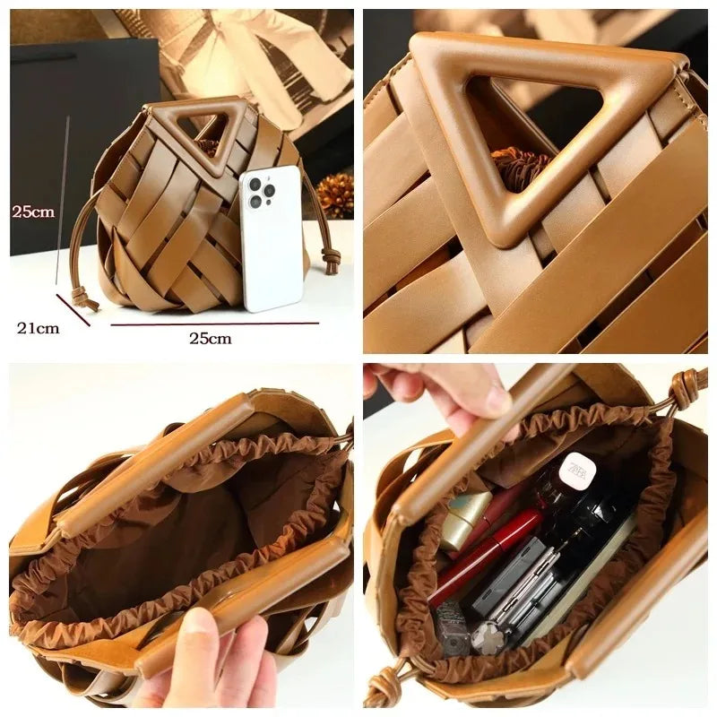 Woven Vegan Leather Tote Bag - Top Handle Crossbody