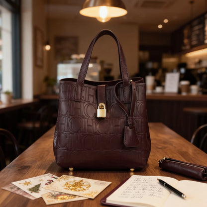 CH Embossed Tote Crossbody Bag - Letter Print Design