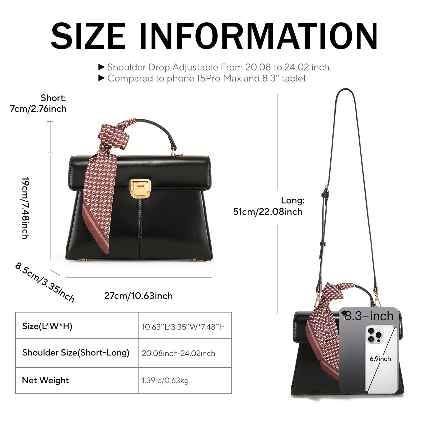 Leather Handbag with Scarf Accent - Commuter Classic