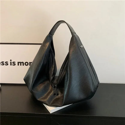 Soft Leather Hobo Tote - Black Travel Shopper