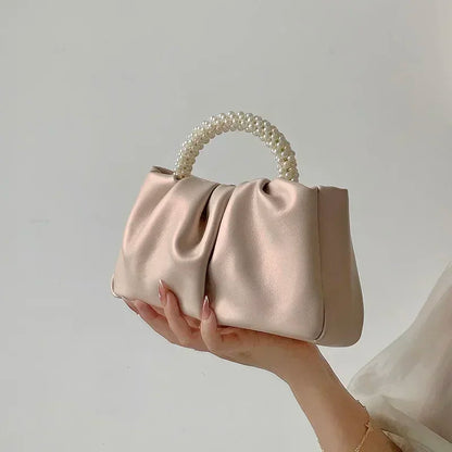Luxury Pearl Handle Square Evening Clutch Bag