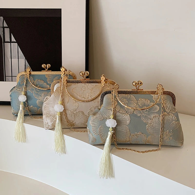 Chinese Embroidered Clutch Bag - Retro Square Silhouette