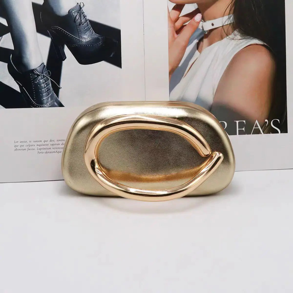 Gold Metal Box Evening Clutch Bag