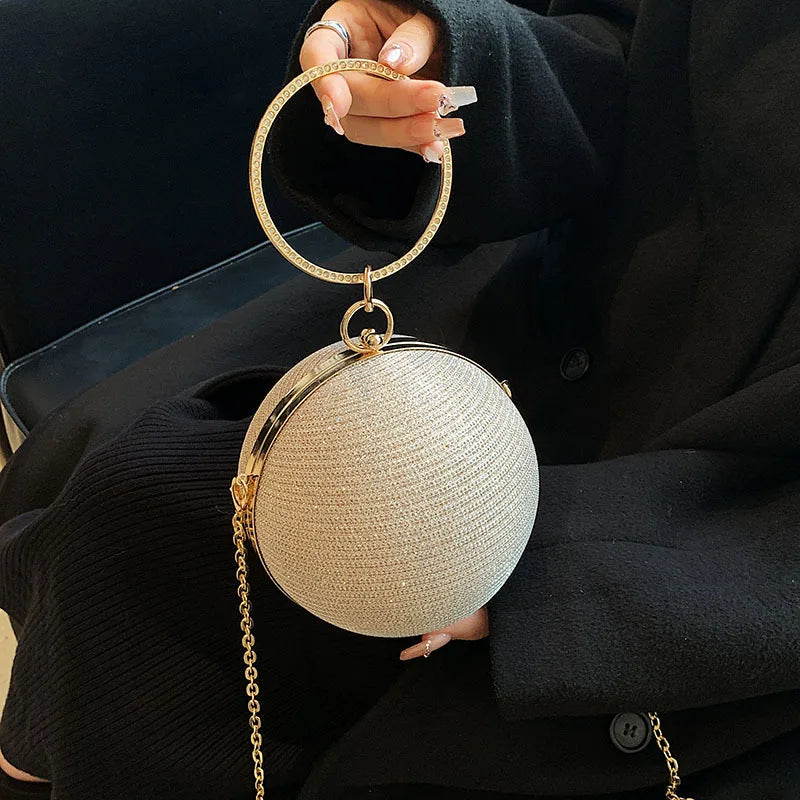 Metal Ring Evening Bag - Round Ball Clutch