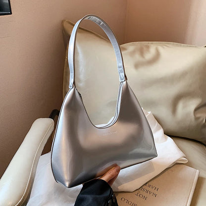 Waterproof Patent Shoulder Tote Bag - Sleek Armpit Style