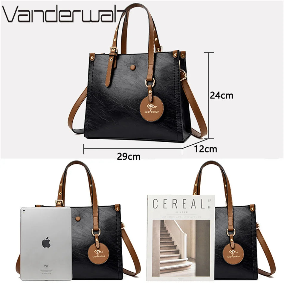 Vintage Three-Layer Leather Tote Bag - Everyday Carry