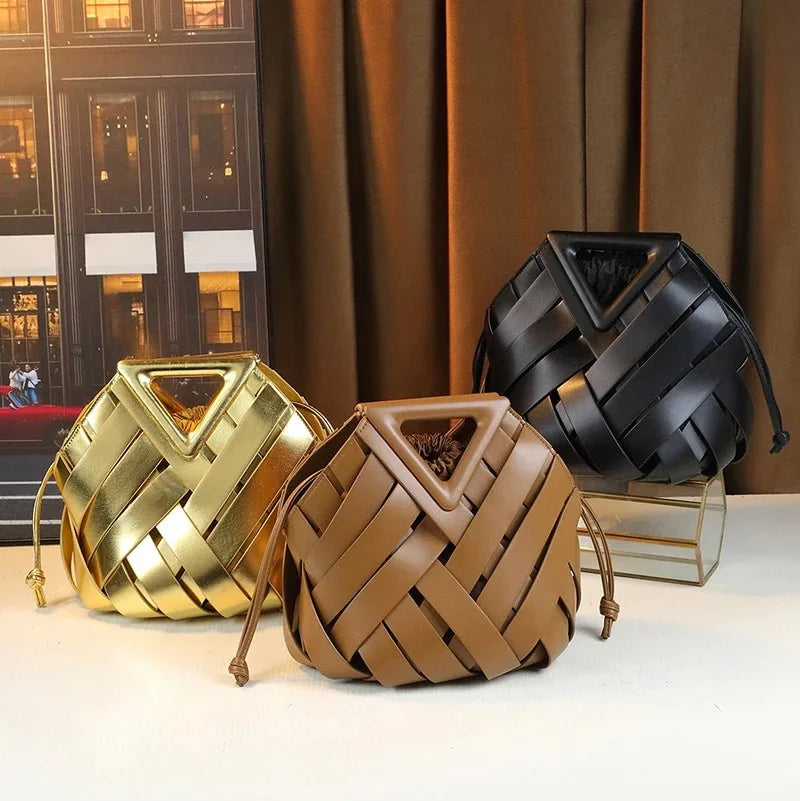 Woven Vegan Leather Tote Bag - Top Handle Crossbody