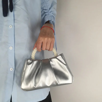 Luxury Pearl Handle Square Evening Clutch Bag