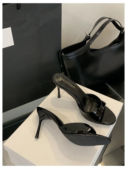 Patent Leather Open-Toe Mule Slide Heels