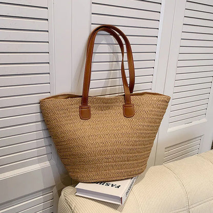 Straw Woven Beach Shopper Tote - Summer Carryall