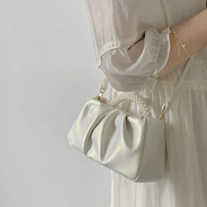 Luxury Pearl Handle Square Evening Clutch Bag