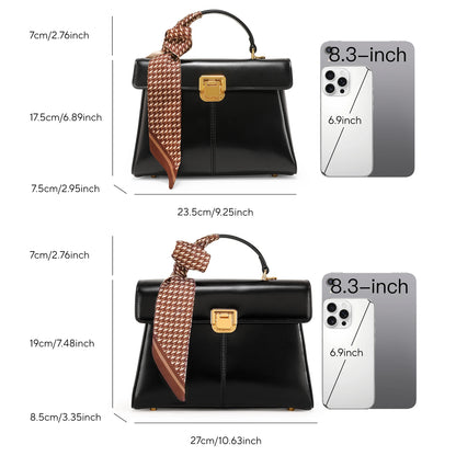 Leather Handbag with Scarf Accent - Commuter Classic