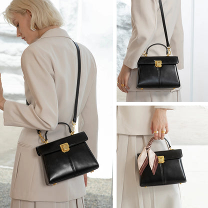 Leather Handbag with Scarf Accent - Commuter Classic