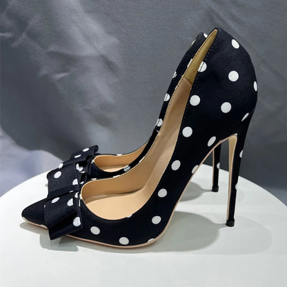 Polka Dot Satin Bow Stiletto Pumps
