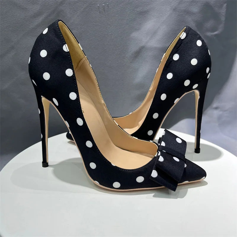 Polka Dot Satin Bow Stiletto Pumps