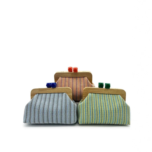 Striped Woven Shell Clutch Bag