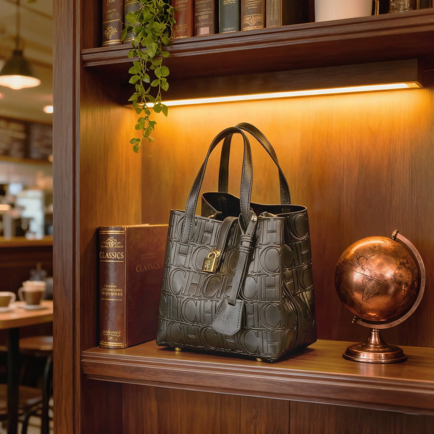 CH Embossed Tote Crossbody Bag - Letter Print Design