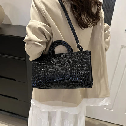 Crocodile Pattern Square Bag - Green Messenger Style