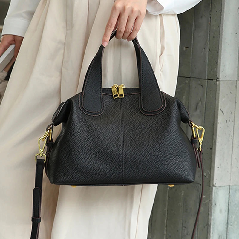 Retro Cow Leather Shoulder Bag - Spacious Crossbody Carry