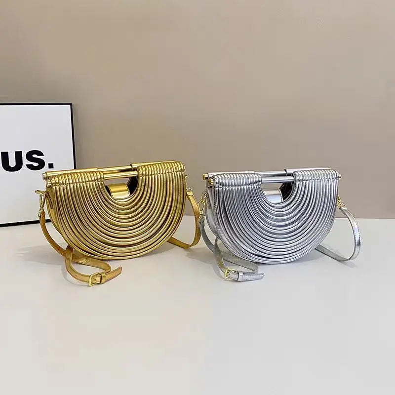 Moon Woven Evening Clutch Bag - Sculptural Silhouette