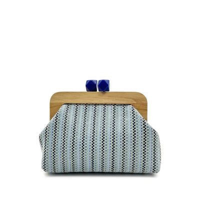 Striped Woven Shell Clutch Bag