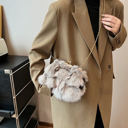 Soft Plush Fox Fur Evening Bag - Winter Party Style
