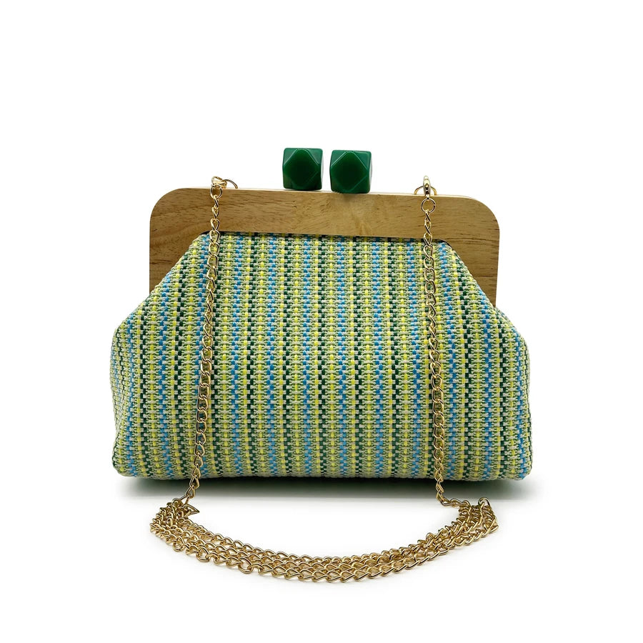 Striped Woven Shell Clutch Bag