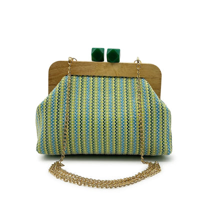 Striped Woven Shell Clutch Bag