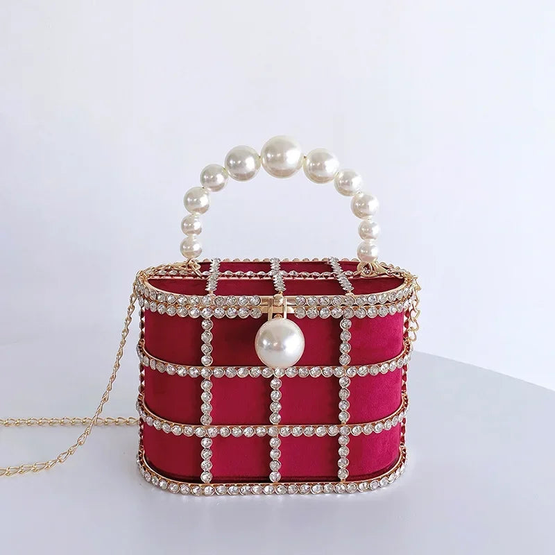Pearl Evening Crossbody Bag - Metallic Diamond Accent