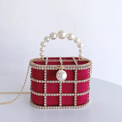 Pearl Evening Crossbody Bag - Metallic Diamond Accent