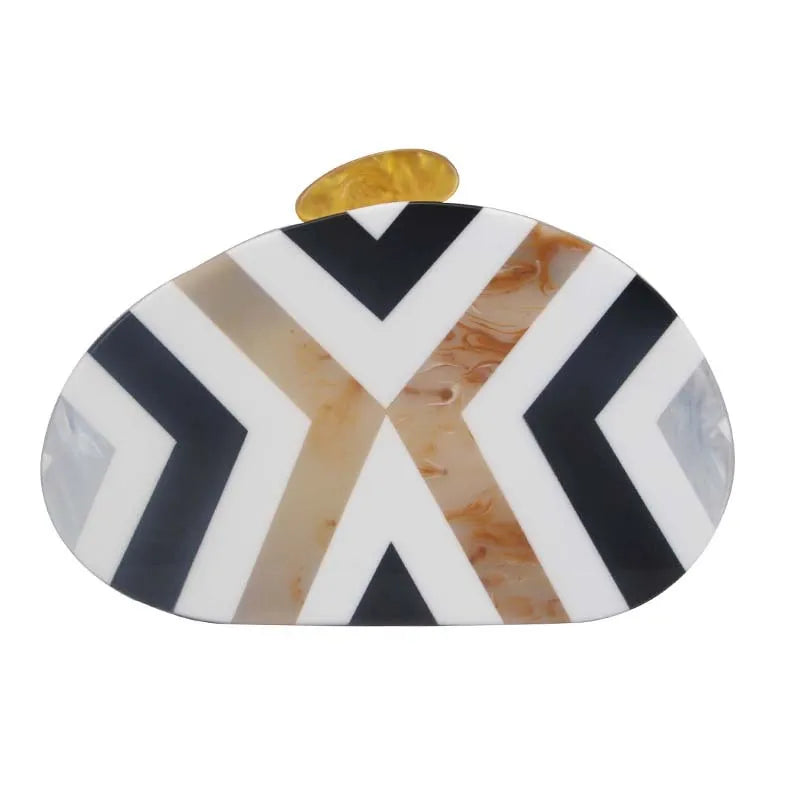 Oval Pearl Box Clutch Bag - Patchwork Chain Design