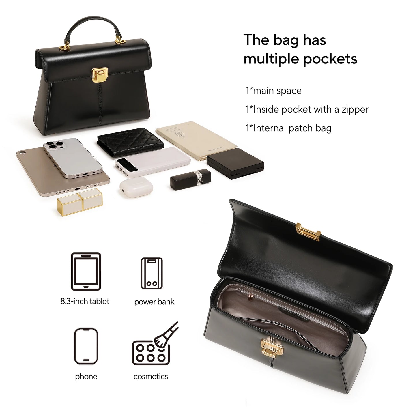 Leather Handbag with Scarf Accent - Commuter Classic