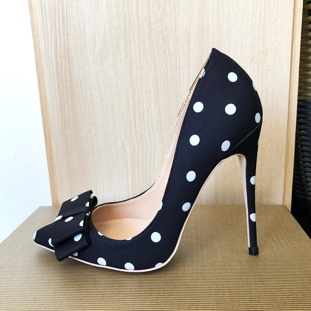 Polka Dot Satin Bow Stiletto Pumps