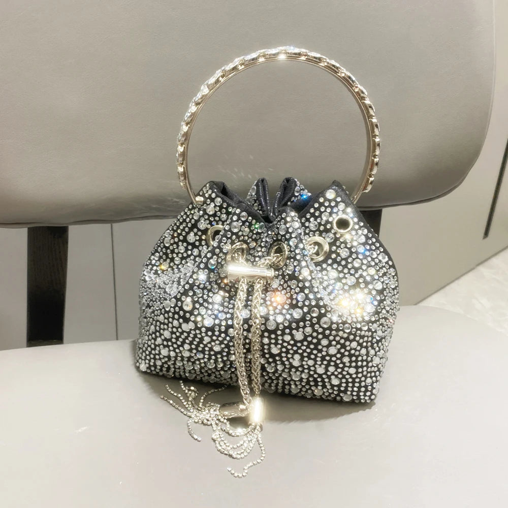 Rhinestone Evening Clutch Bag - Shimmer Handle Detail