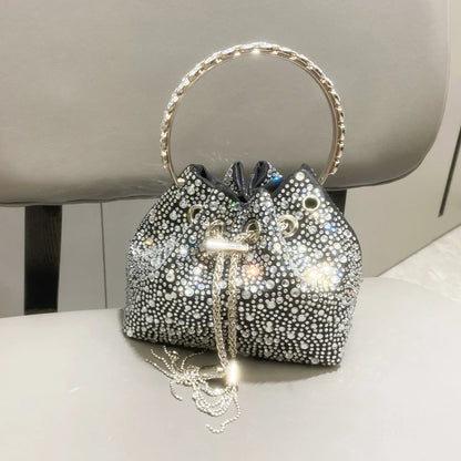 Rhinestone Evening Clutch Bag - Shimmer Handle Detail