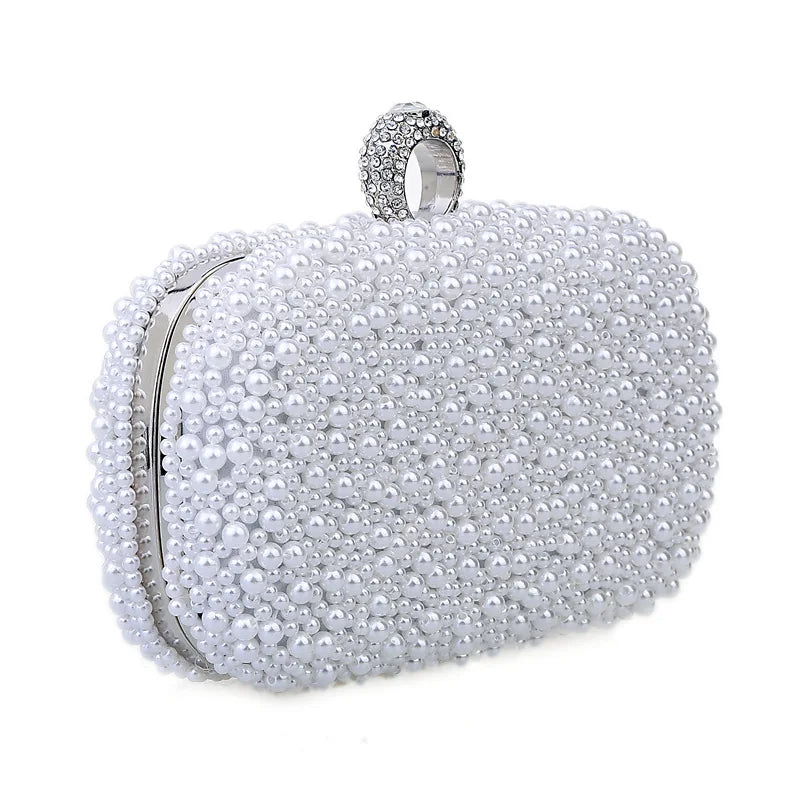 Pearl Ring Beaded Bridal Evening Clutch