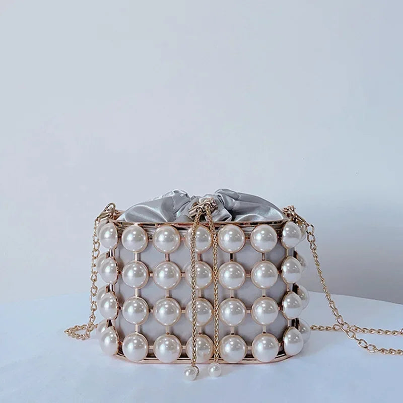 Pearl Evening Crossbody Bag - Metallic Diamond Accent