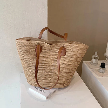 Straw Woven Beach Shopper Tote - Summer Carryall