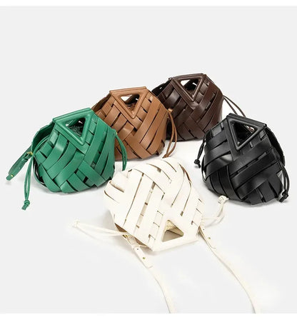 Woven Vegan Leather Tote Bag - Top Handle Crossbody