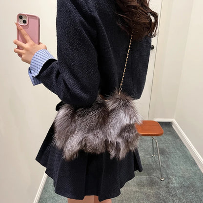 Soft Plush Fox Fur Evening Bag - Winter Party Style