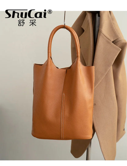 Soft Cowhide Bucket Tote Bag - Commuter Edition