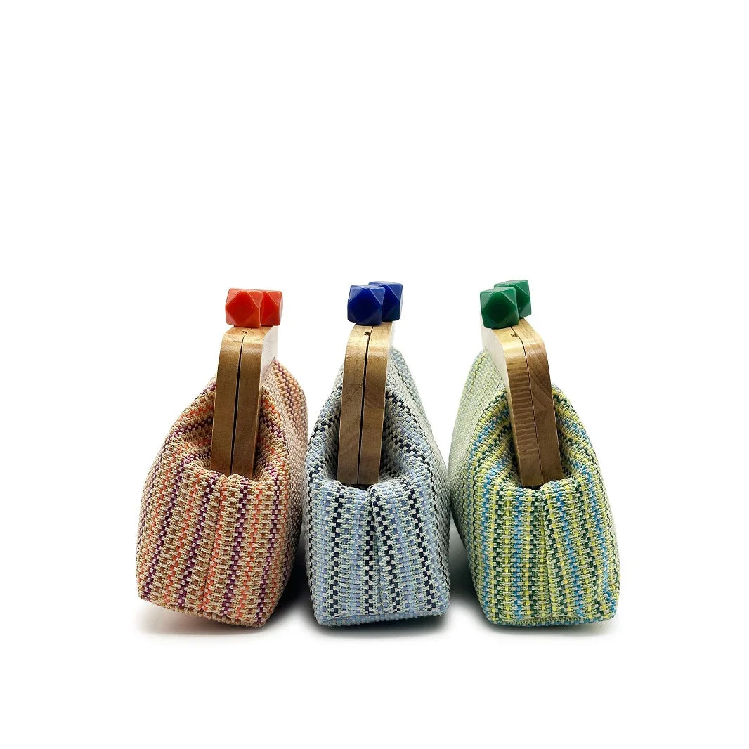 Striped Woven Shell Clutch Bag