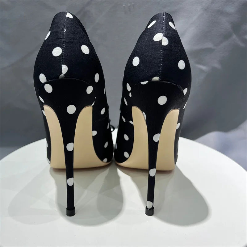 Polka Dot Satin Bow Stiletto Pumps