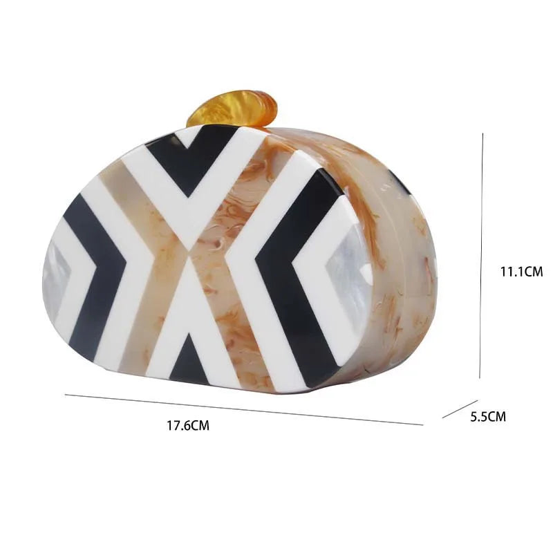 Oval Pearl Box Clutch Bag - Patchwork Chain Design