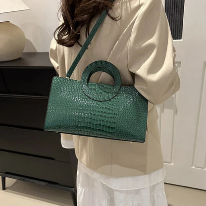 Crocodile Pattern Square Bag - Green Messenger Style