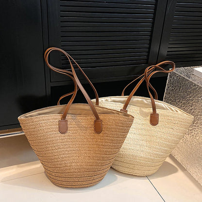 Straw Woven Beach Shopper Tote - Summer Carryall