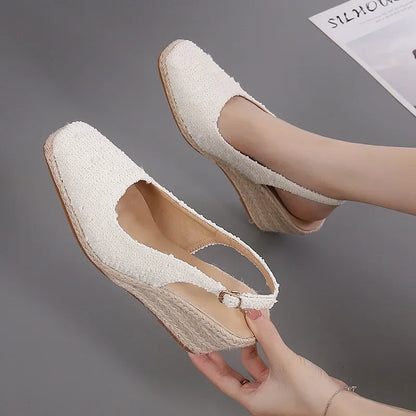 Straw Wedge Espadrille Sandals