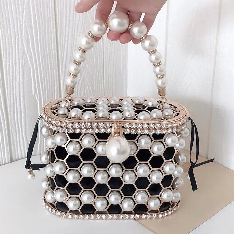 Pearl Evening Crossbody Bag - Metallic Diamond Accent