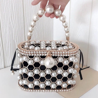 Pearl Evening Crossbody Bag - Metallic Diamond Accent